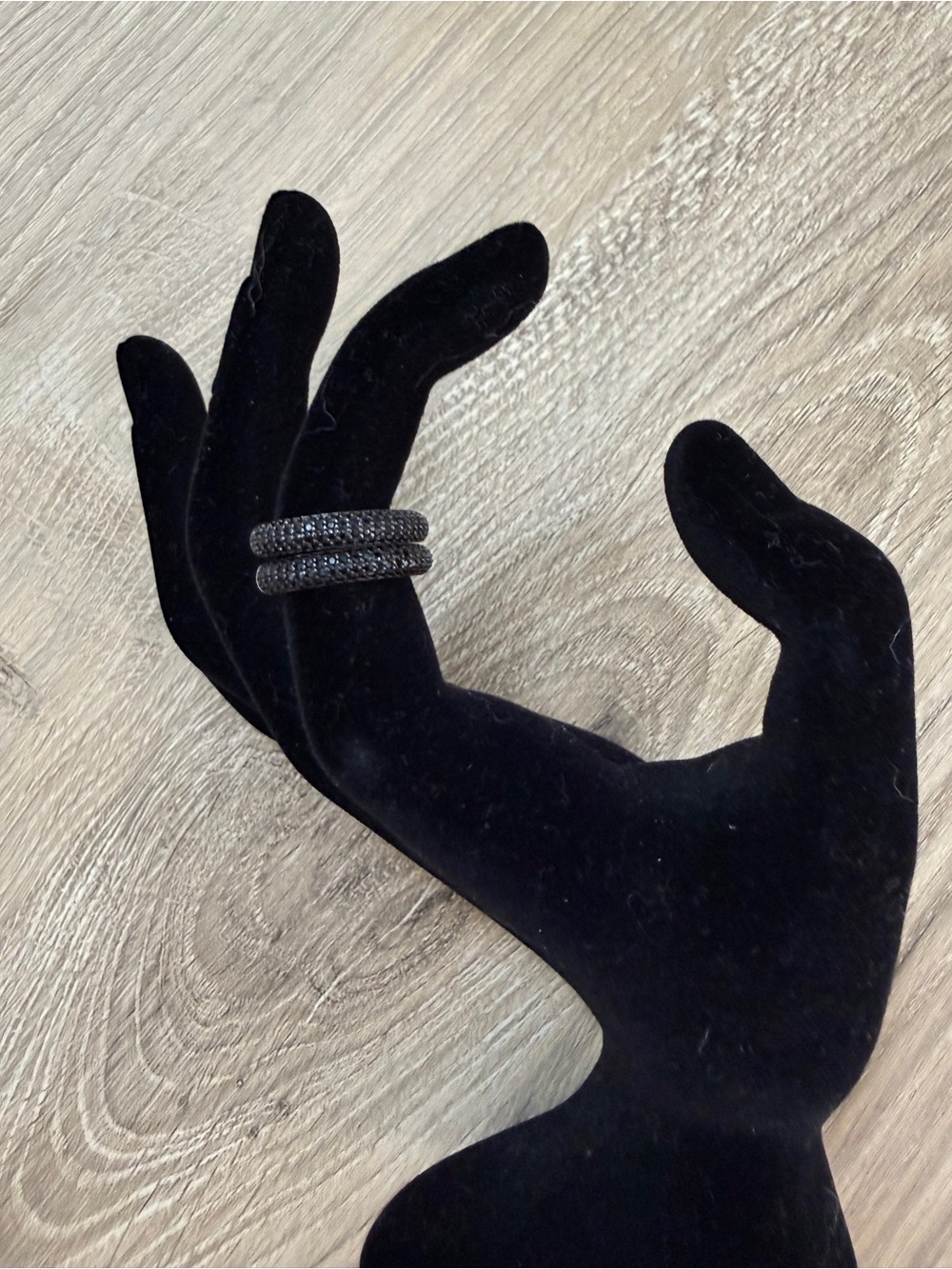 Rings Two Set Black Splinel Small Stones Sterling Silver Size 7-Preowned